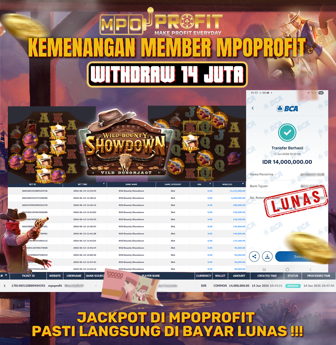 MPOPROFIT JACKPOT SLOT PGSOFT! KEMENANGAN MURNI DI (WILD BOUNTY SHOWDOWN TOTAL RP 14.000.000,- LUNAS)